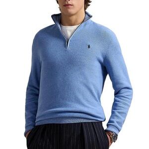 Ralph Lauren Polo Men’s Quarter-Zip Mesh-Knit Sweater in Royal Heather Blue